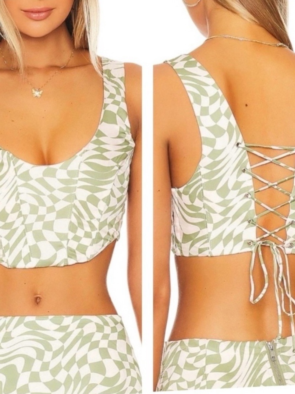 $121 NWT Green and Pink For Love & Lemons “Nomi” Cropped Tank Sz Small S